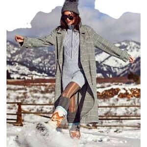 Free People‎ Liberty Wool Duster Coat S Earthy Plaid Raw Edge City To Cabin NWOT